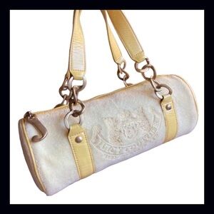 Juicy Couture Old School Y2K Yellow Velour Cherry Lined Barrel Bag